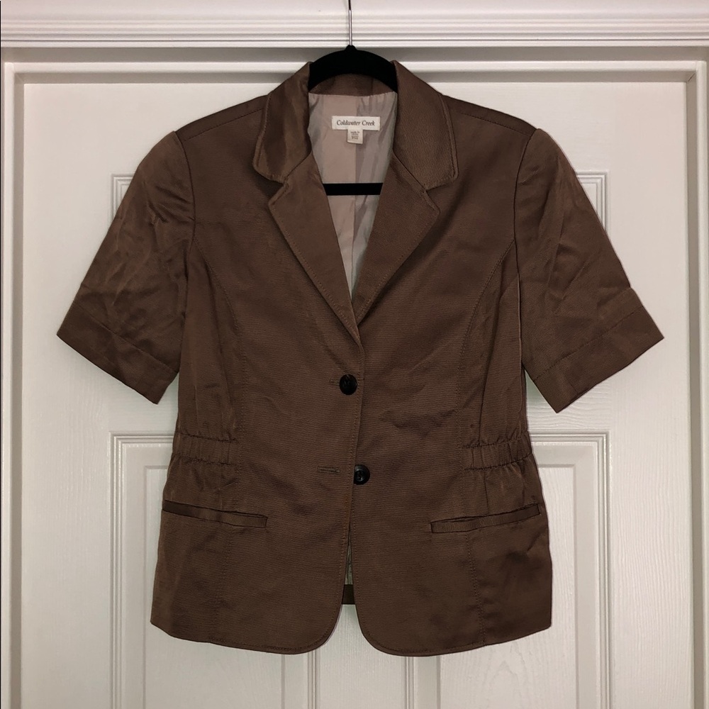 Coldwater Creek Brown Short-Sleeve Tailored Blazer Elastic Waist 10P
